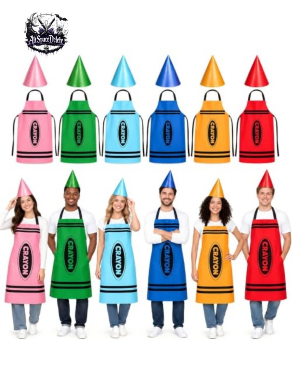 Adult Crayon Costume Set 6 Aprons & Hats Group Halloween